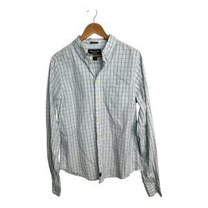 Abercrombie & Fitch Muscle Long Sleeve Polo Button Down Shirt Blue Stripes Sz L